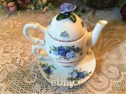 A NIB Royal Albert Moonlight Rose Stackable Teapot, Teacup & Saucer