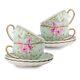 Agyiuns Tea Cup And Saucers 6.4oz Floral Tea Cups With Gold Trim Porcelain Bo