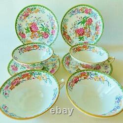 Amazing Set Of Four Antique Minton Porcelain Hand Painted Cups & Saucers Green