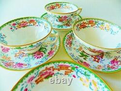 Amazing Set Of Four Antique Minton Porcelain Hand Painted Cups & Saucers Green