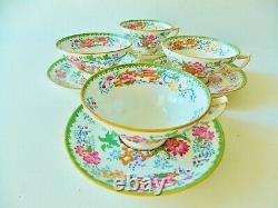 Amazing Set Of Four Antique Minton Porcelain Hand Painted Cups & Saucers Green