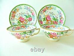 Amazing Set Of Four Antique Minton Porcelain Hand Painted Cups & Saucers Green