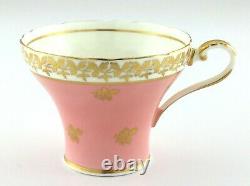 Ansley Beautiful Corset Shape Pastel Pink Gold Stencilling Teacup Saucer L058