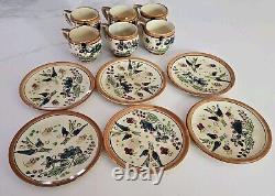 Antique 12pc Tea Cup Saucer Made in Japan Hand painted Floral Birds Unique ART