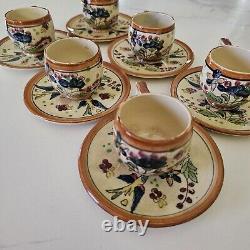 Antique 12pc Tea Cup Saucer Made in Japan Hand painted Floral Birds Unique ART
