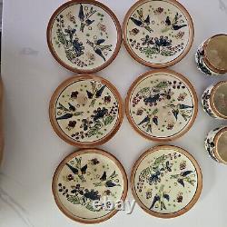 Antique 12pc Tea Cup Saucer Made in Japan Hand painted Floral Birds Unique ART