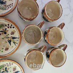 Antique 12pc Tea Cup Saucer Made in Japan Hand painted Floral Birds Unique ART