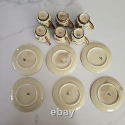 Antique 12pc Tea Cup Saucer Made in Japan Hand painted Floral Birds Unique ART