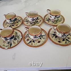 Antique 12pc Tea Cup Saucer Made in Japan Hand painted Floral Birds Unique ART