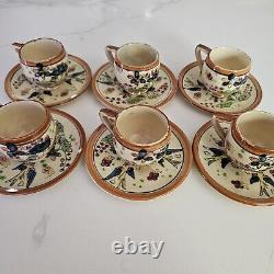 Antique 12pc Tea Cup Saucer Made in Japan Hand painted Floral Birds Unique ART