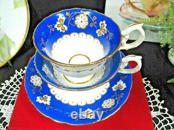 Antique 1800's Ridgway tea cup and saucer trio deep blue & gold gilt teacup set