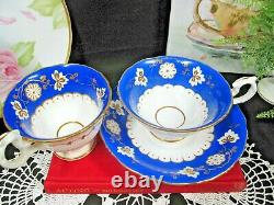 Antique 1800's Ridgway tea cup and saucer trio deep blue & gold gilt teacup set