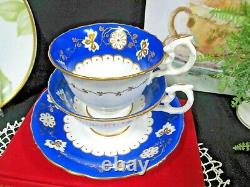 Antique 1800's Ridgway tea cup and saucer trio deep blue & gold gilt teacup set