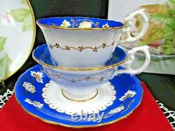 Antique 1800's Ridgway tea cup and saucer trio deep blue & gold gilt teacup set