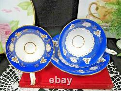 Antique 1800's Ridgway tea cup and saucer trio deep blue & gold gilt teacup set