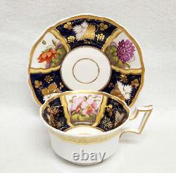 Antique 1800s John Ridgway Cobalt & Gold Teacup Saucer Floral Panels