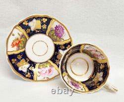 Antique 1800s John Ridgway Cobalt & Gold Teacup Saucer Floral Panels