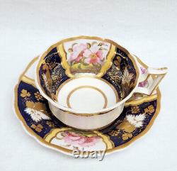 Antique 1800s John Ridgway Cobalt & Gold Teacup Saucer Floral Panels