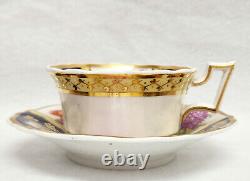 Antique 1800s John Ridgway Cobalt & Gold Teacup Saucer Floral Panels