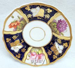 Antique 1800s John Ridgway Cobalt & Gold Teacup Saucer Floral Panels