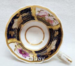 Antique 1800s John Ridgway Cobalt & Gold Teacup Saucer Floral Panels