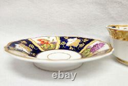 Antique 1800s John Ridgway Cobalt & Gold Teacup Saucer Floral Panels