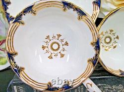 Antique 1840's DAVENPORT tea cup and saucer trio cobalt blue & gold gilt teacup