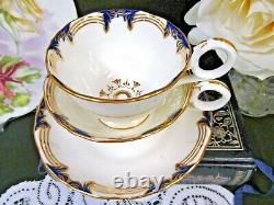 Antique 1840's DAVENPORT tea cup and saucer trio cobalt blue & gold gilt teacup
