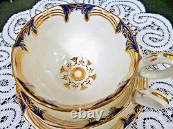 Antique 1840's DAVENPORT tea cup and saucer trio cobalt blue & gold gilt teacup