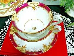 Antique 1850's Ridgway tea cup and saucer trio Mauve & gold teacup England