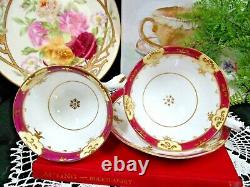 Antique 1850's Ridgway tea cup and saucer trio Mauve & gold teacup England