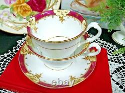 Antique 1850's Ridgway tea cup and saucer trio Mauve & gold teacup England