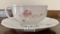 Antique (1884 1909) MZ Austria Pink Roses Footed Tea Cup & Saucer Set of 6