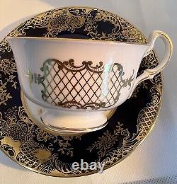 Antique 1890s Aynsley England Cobalt Blue & White Bone China Tea C & S # 13016
