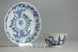 Antique 18C Kangxi Chinese Porcelain Tin Potted Tea Cup Saucer China Chinese