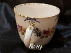 Antique 18thC Ludwigsburg Floral Garland blue bow teacup & Saucer Porcelain Rare