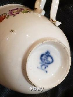 Antique 18thC Ludwigsburg Floral Garland blue bow teacup & Saucer Porcelain Rare