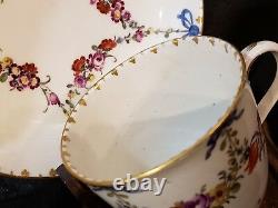 Antique 18thC Ludwigsburg Floral Garland blue bow teacup & Saucer Porcelain Rare