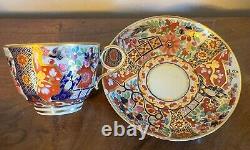 Antique 18th 19th English George III Worcester Imari Porcelain Tea Cup & Saucer