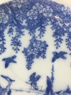 Antique 18th Century CHINESE Bone CHINA Teacup SAUCER Blue CRANE Bird LANDSCAPE