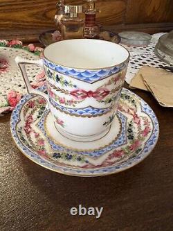 Antique 18th Century Hand Painted Sevres Teacup with Saucer