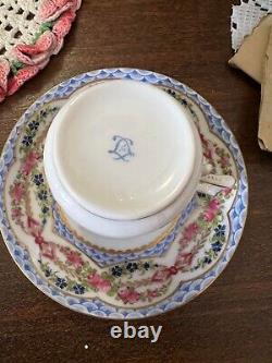 Antique 18th Century Hand Painted Sevres Teacup with Saucer