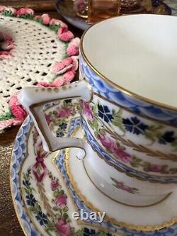 Antique 18th Century Hand Painted Sevres Teacup with Saucer