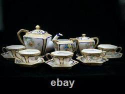 Antique 1918 Noritake Tea Set Teapot Creamer Sugar 5 Cups & Saucers GOLD