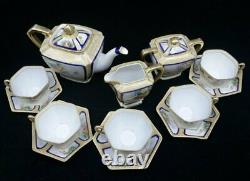 Antique 1918 Noritake Tea Set Teapot Creamer Sugar 5 Cups & Saucers GOLD