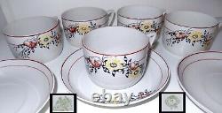 Antique 1920s Russian Tea Cup & Saucer Porcelain SET 5 Enamel Flowers Red Yellow