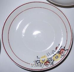 Antique 1920s Russian Tea Cup & Saucer Porcelain SET 5 Enamel Flowers Red Yellow