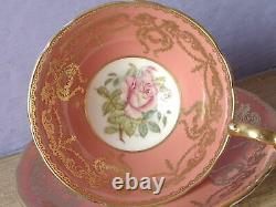 Antique 1930's Aynsley Artist Signed Pink Rose tea cup, Orange bone china teacup