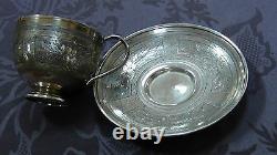 Antique 19c Russian Imperial 84 Silver Engraved Tea Cup & Saucer Full Hallmarked