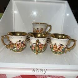 Antique 19th C Capodimonte Hand Painted Teacup/Saucer Set of 4. N Crown Italy